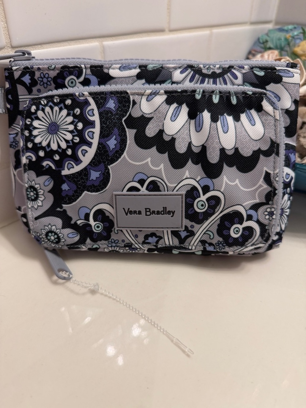 Vera Bradley Gray and Black Floral Zip Cosmetic Pouch